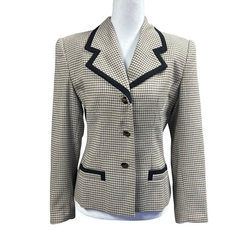 Vintage En Avance Retro Checkered Blazer Womens Size 4 Cream